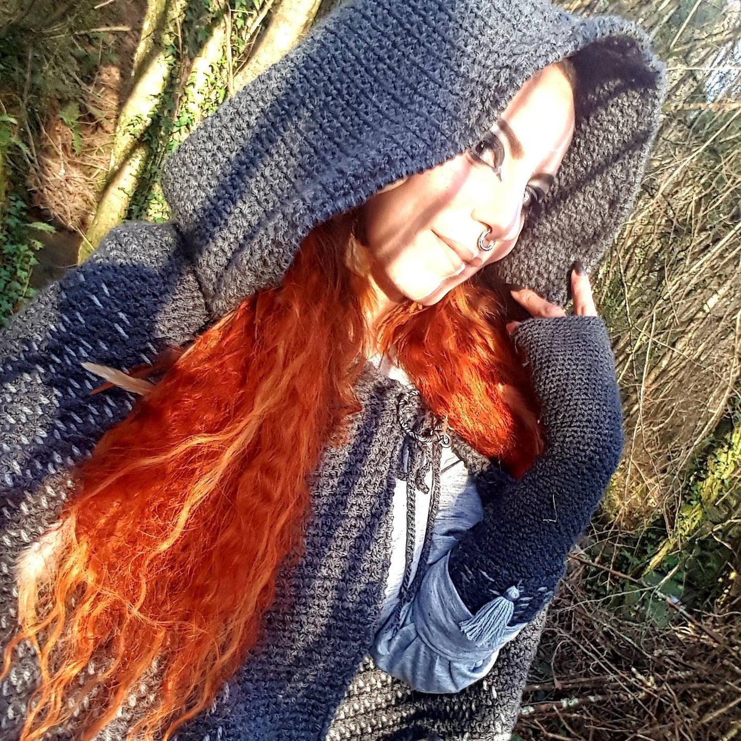 Hand Woven Hooded Shawl: Vegan Viking Wedding Cape with Viking Pin