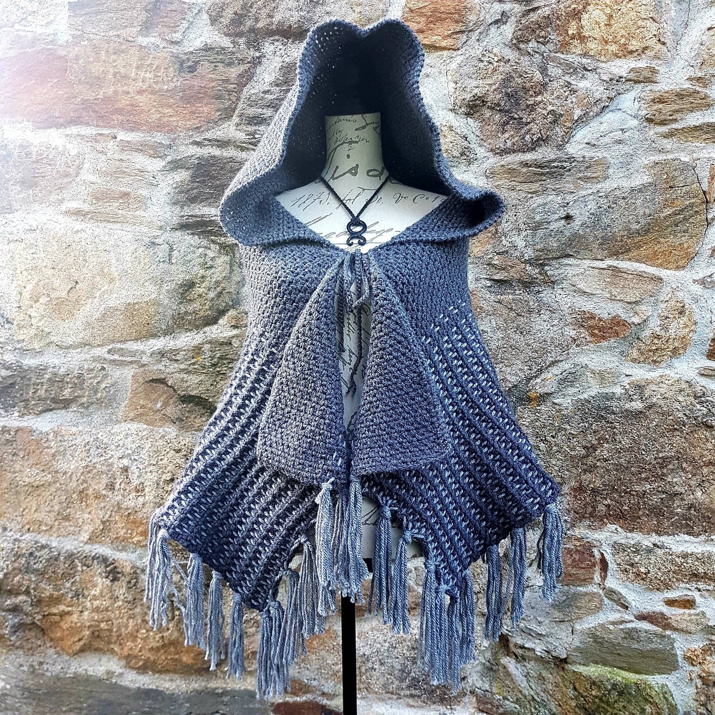 Hand Woven Hooded Shawl: Vegan Viking Wedding Cape with Viking Pin