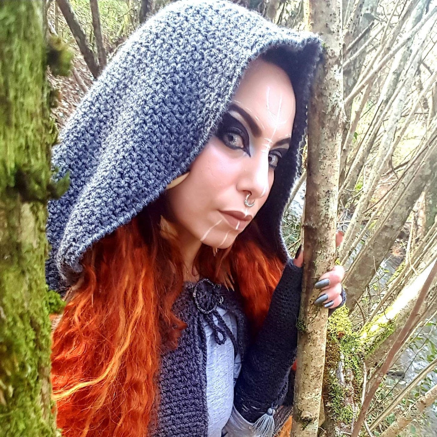 Hand Woven Hooded Shawl: Vegan Viking Wedding Cape with Viking Pin