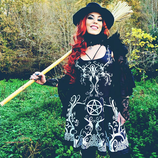 Pentagram Witch Dress: Celtic Pagan Goth Skater Dress