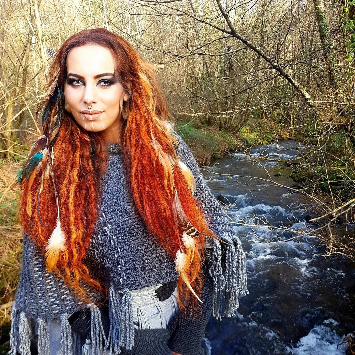 Hand Woven Hooded Shawl: Vegan Viking Wedding Cape with Viking Pin