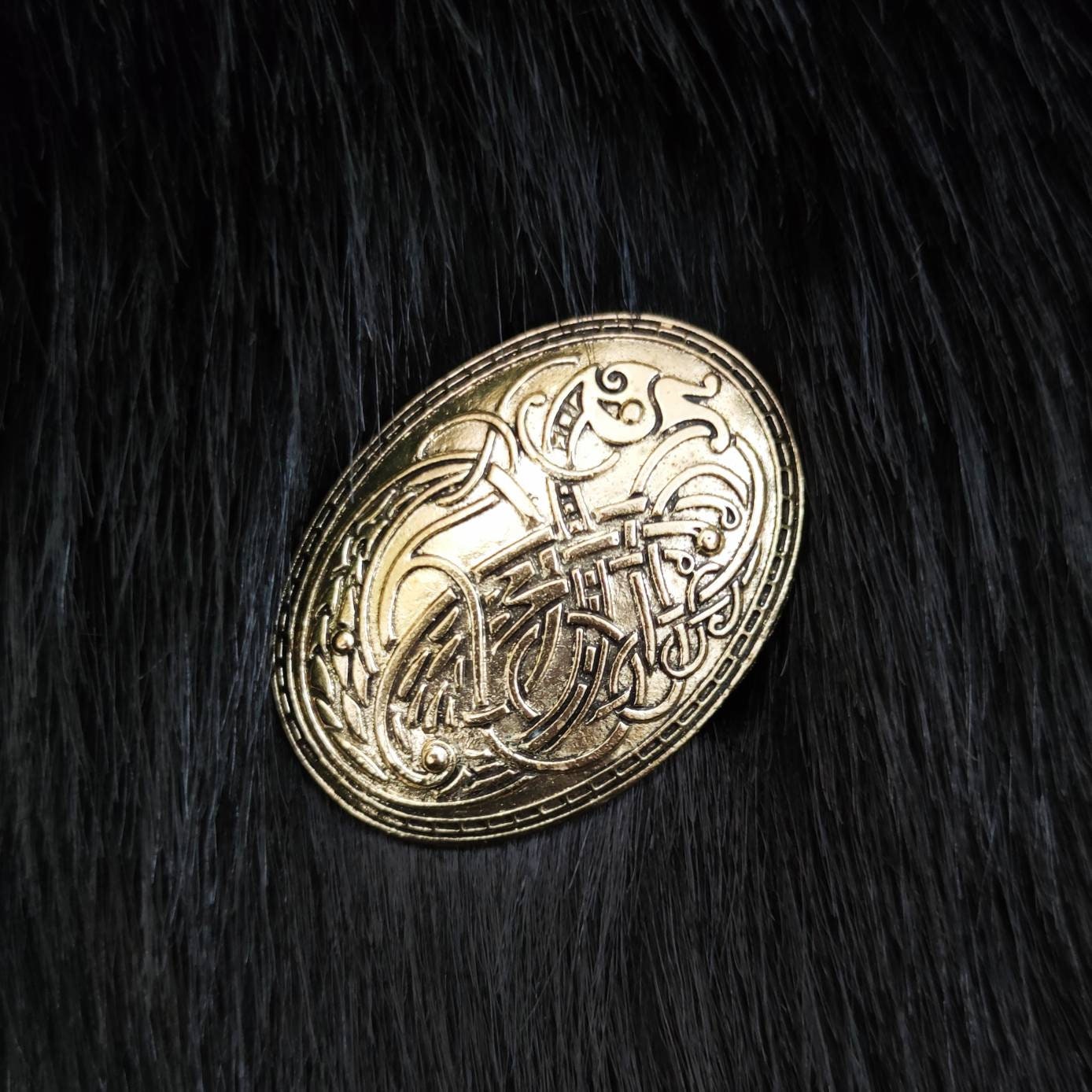 Norse Fur, Black Fur Viking Mantle with Brooches, Norse Fur Collar