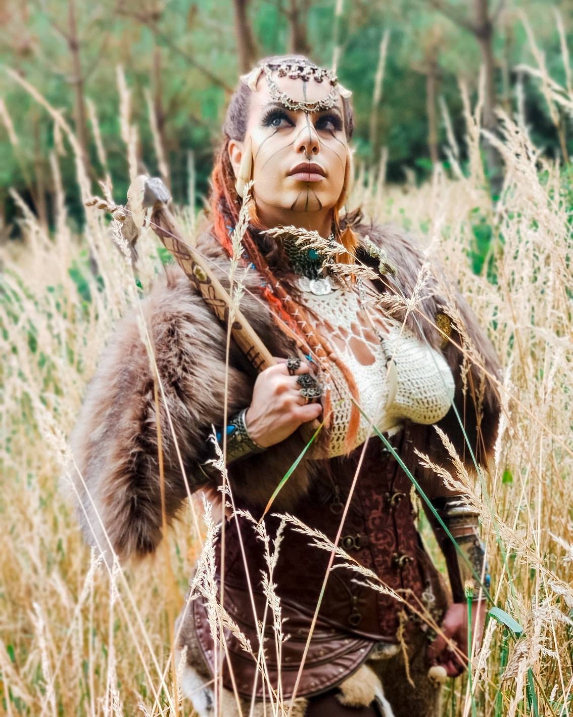Nordic Fur, Viking Shoulder Mantle: Norse Wedding Shawl with Brooches