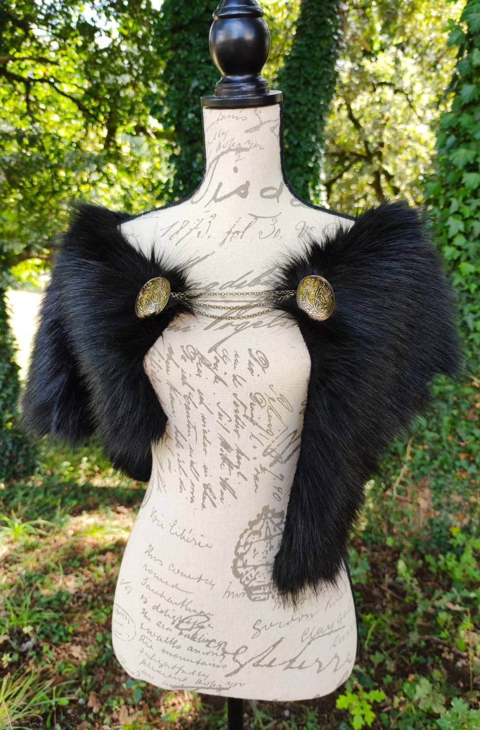 Norse Fur, Black Fur Viking Mantle with Brooches, Norse Fur Collar
