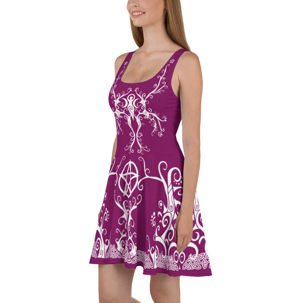 Purple Witch Dress: Celtic Pentagram Pagan Skater Dress