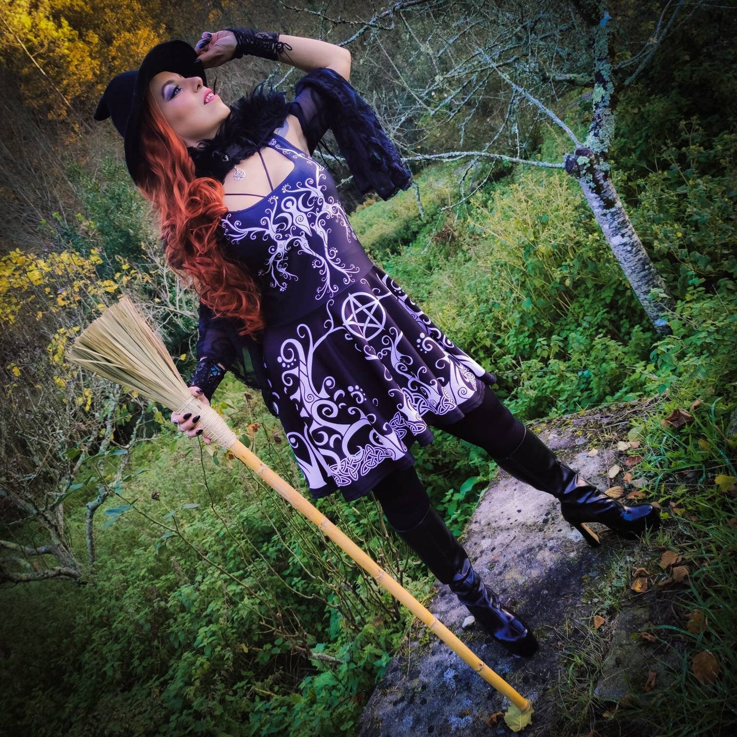 Pentagram Witch Dress: Celtic Pagan Goth Skater Dress