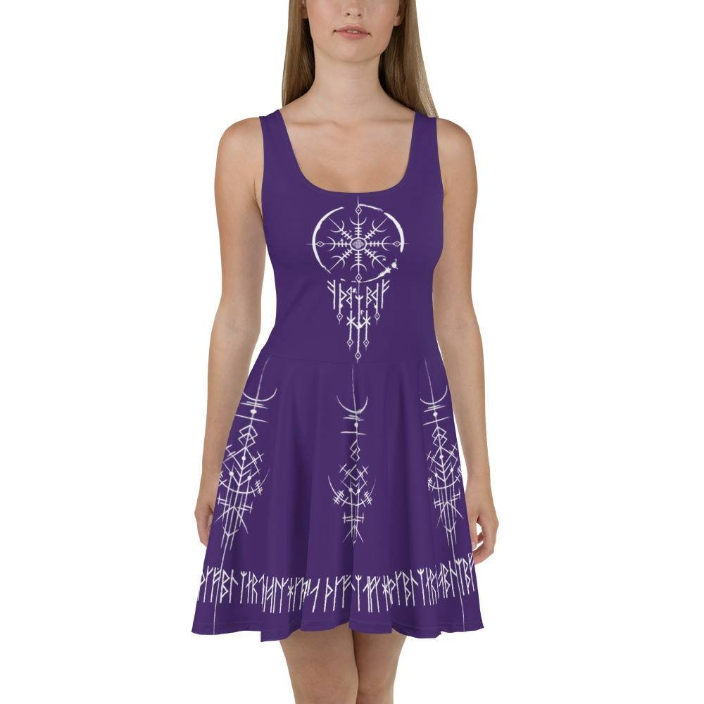 Norse Twilight Blue Dress: Viking Runes, Pagan Amulet