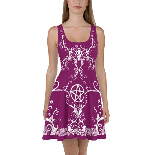 Purple Witch Dress: Celtic Pentagram Pagan Skater Dress