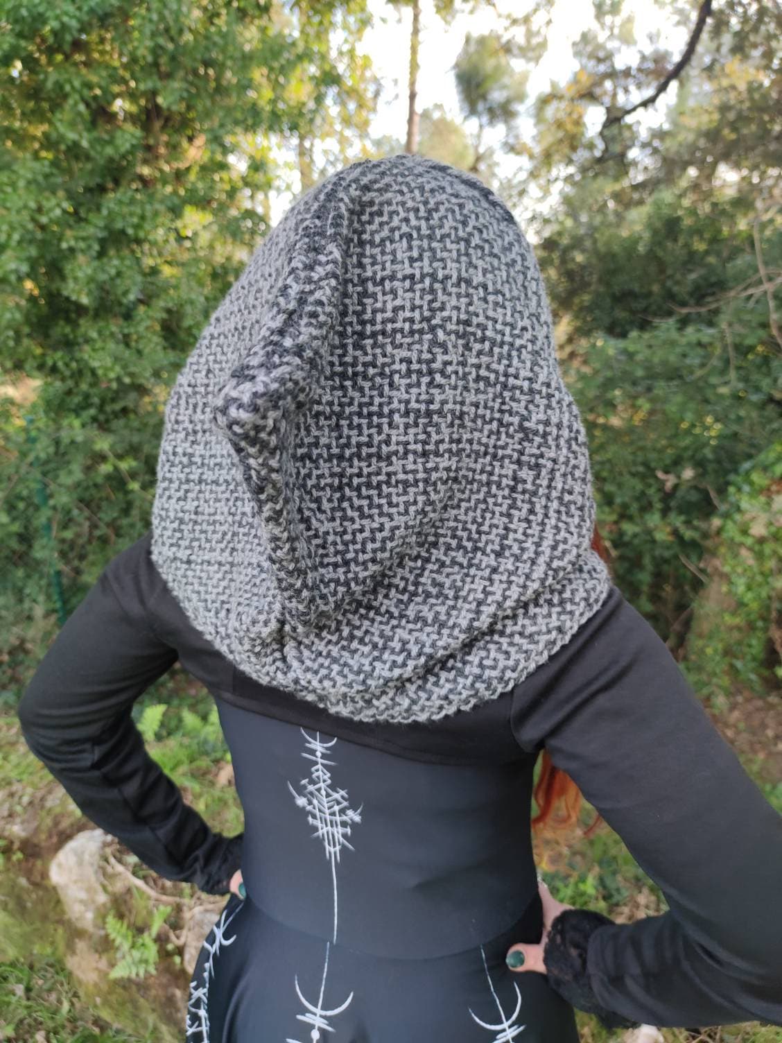 Handwoven Norse Hood, Viking Celtic hoodie, handmade with Alpaca & Wool