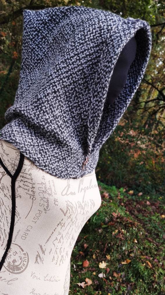 Handwoven Norse Hood, Viking Celtic hoodie, handmade with Alpaca & Wool