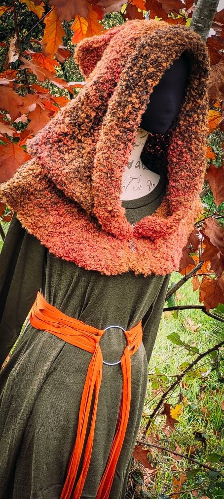 Autumn Witch Hood: Mossy Oversized Viking Hood, Handmade
