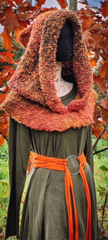 Autumn Witch Hood: Mossy Oversized Viking Hood, Handmade