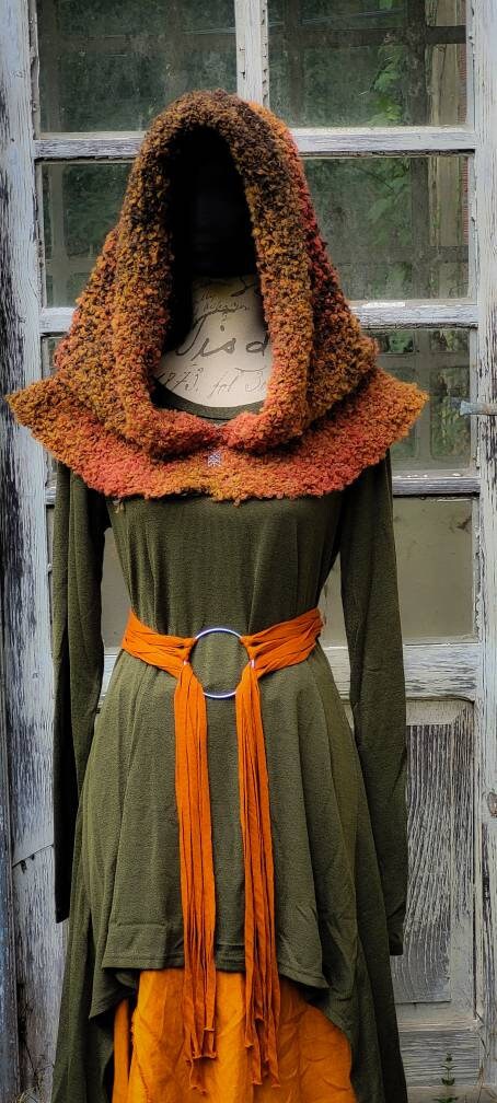 Autumn Witch Hood: Mossy Oversized Viking Hood, Handmade