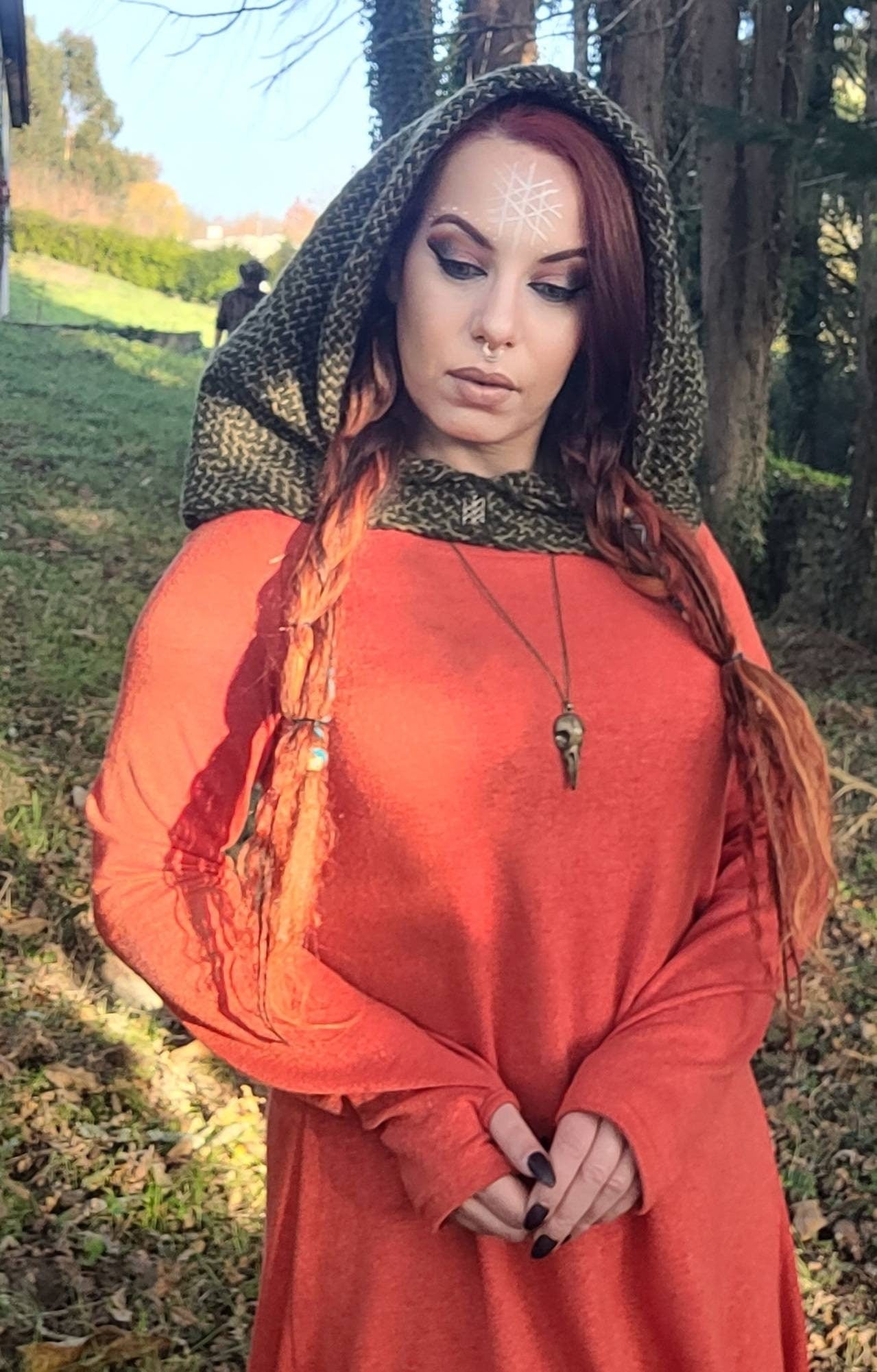 Forest Green Hood, Norse Hood,  Handwoven with Alpaca & wool