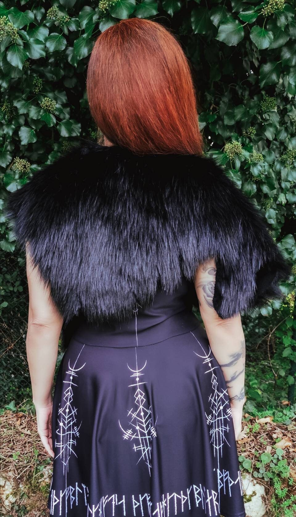 Norse Fur, Black Fur Viking Mantle with Brooches, Norse Fur Collar