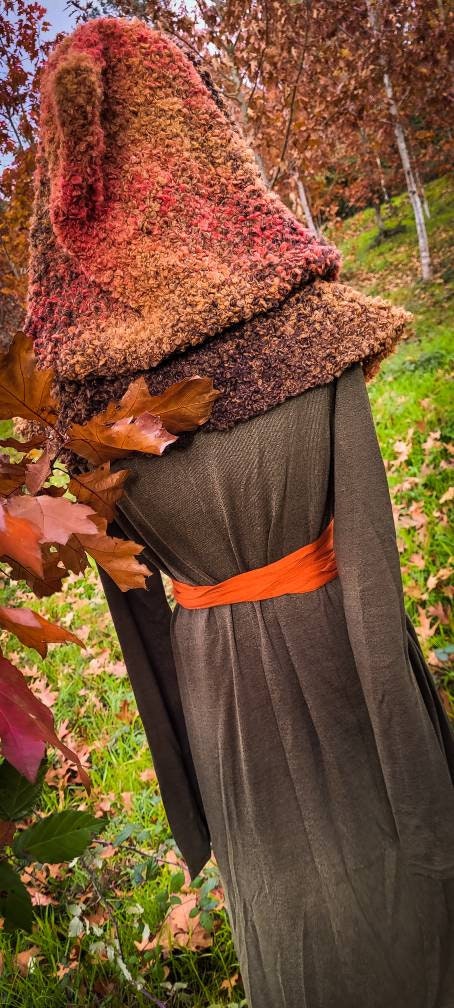 Autumn Witch Hood: Mossy Oversized Viking Hood, Handmade