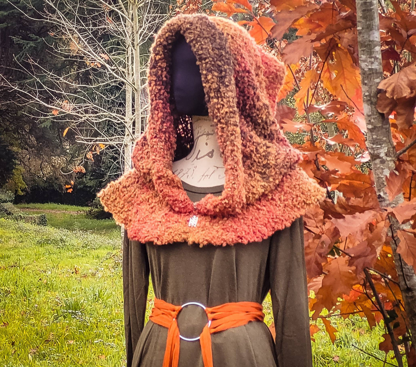 Autumn Witch Hood: Mossy Oversized Viking Hood, Handmade