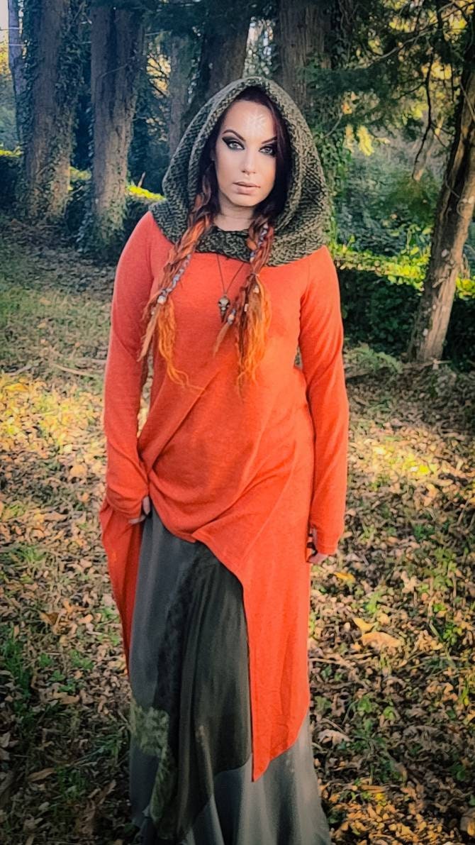 Forest Green Hood, Norse Hood,  Handwoven with Alpaca & wool