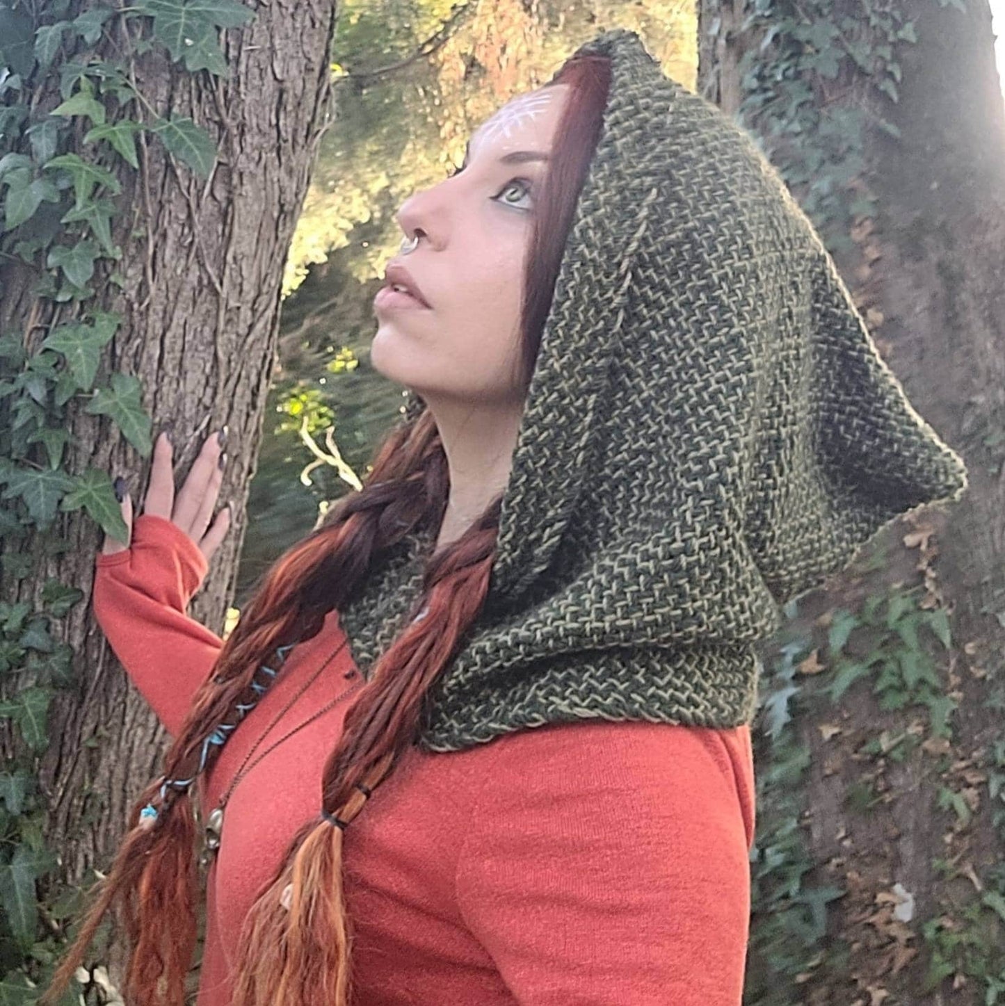 Forest Green Hood, Norse Hood,  Handwoven with Alpaca & wool