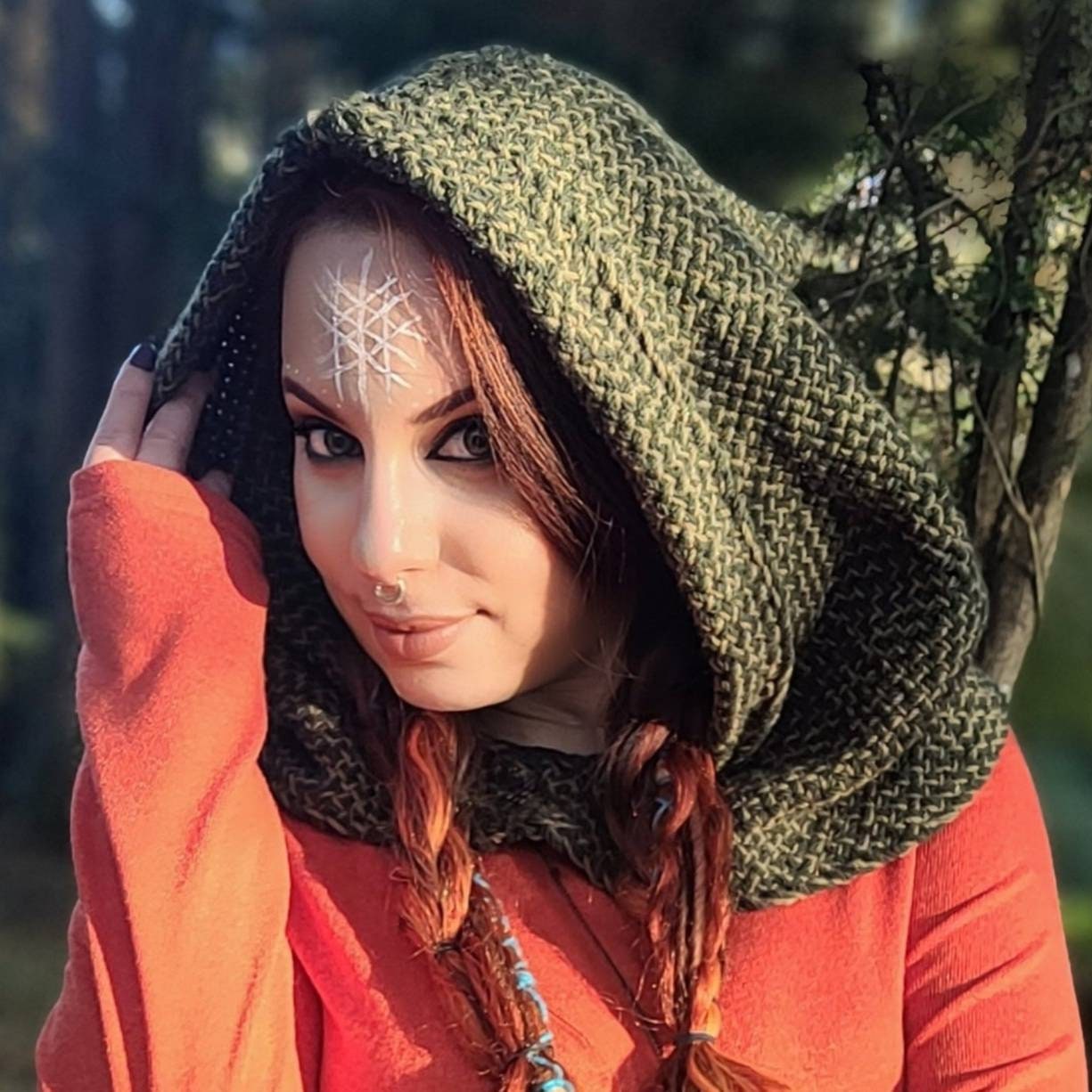 Forest Green Hood, Norse Hood,  Handwoven with Alpaca & wool