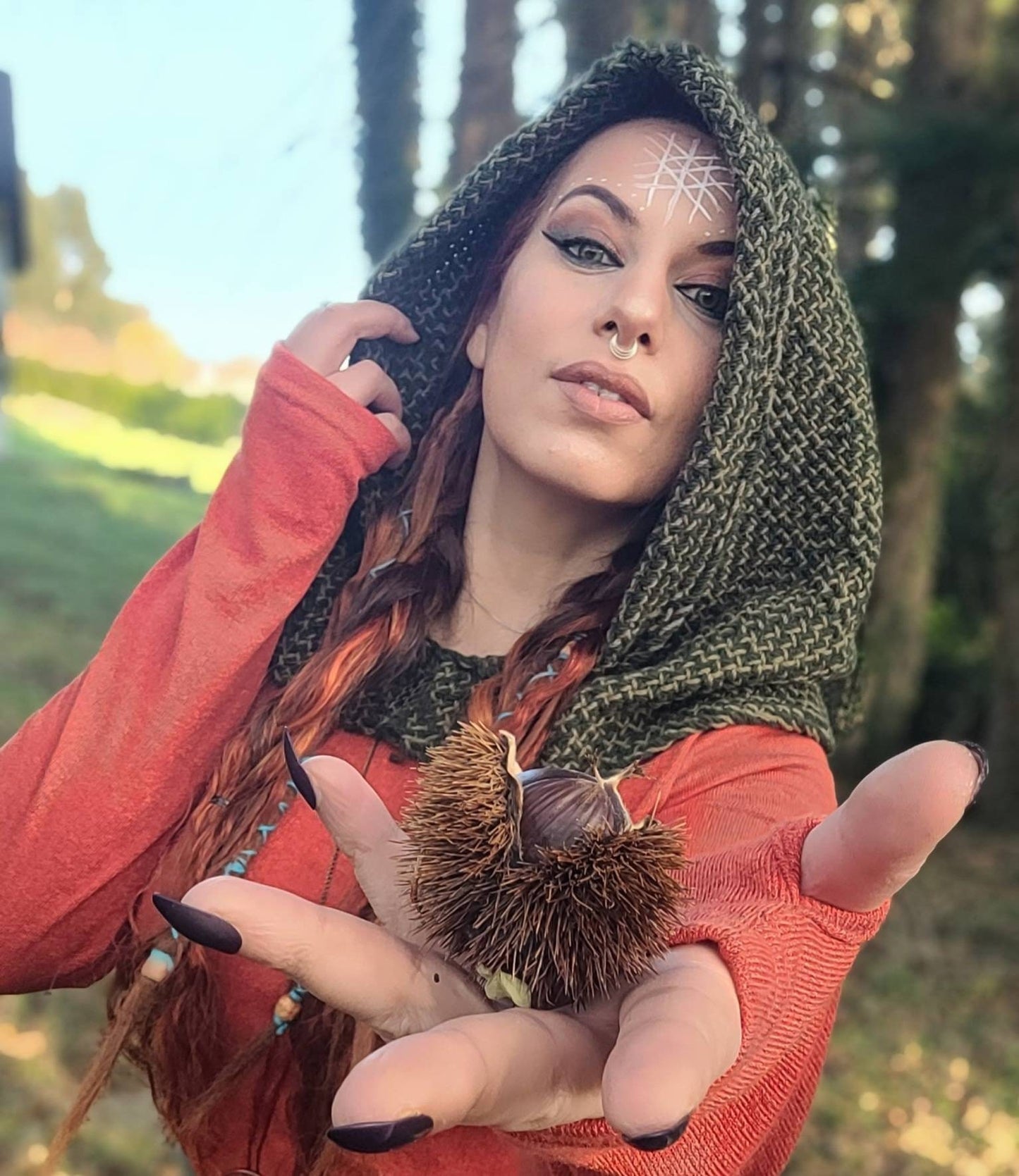 Forest Green Hood, Norse Hood,  Handwoven with Alpaca & wool