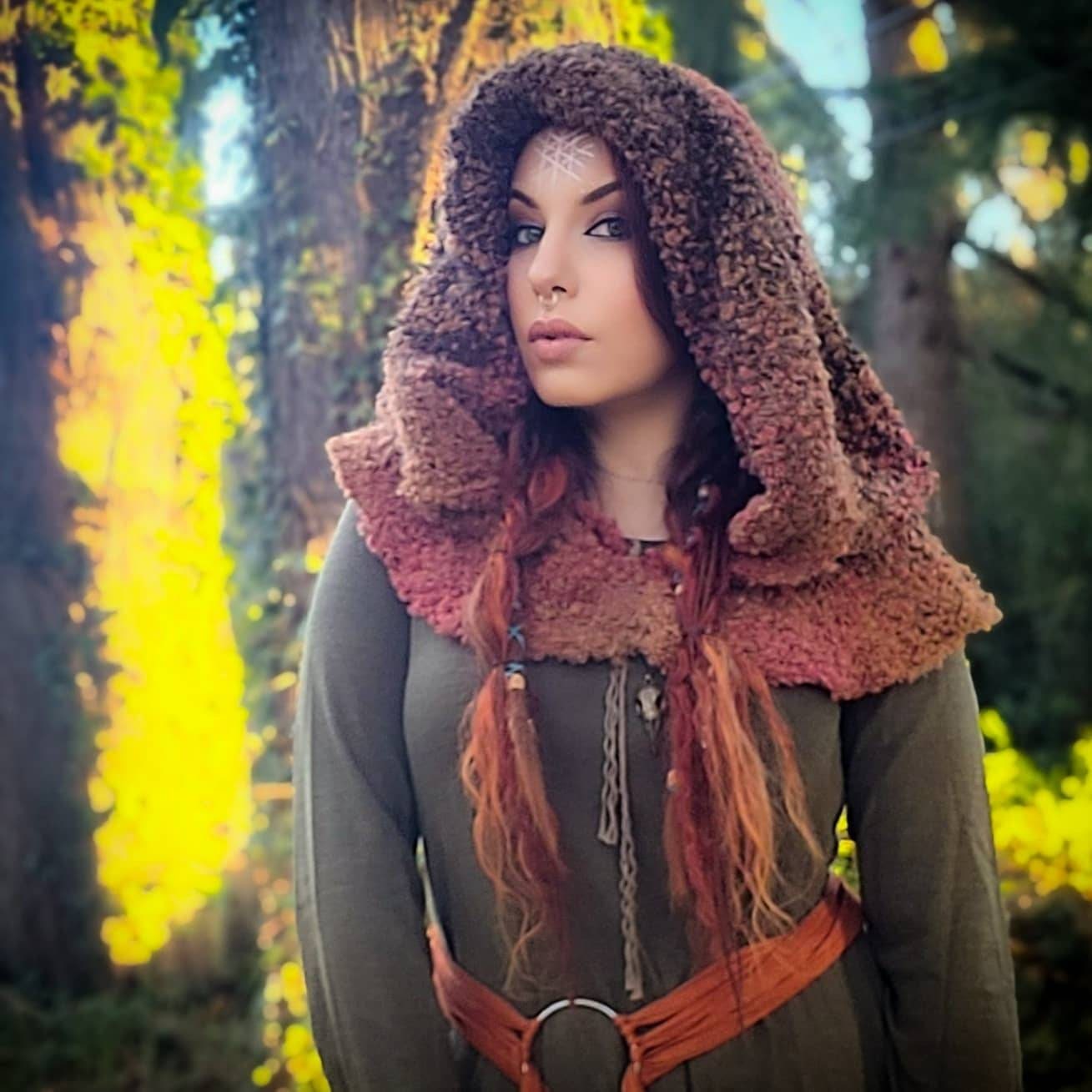 Autumn Witch Hood: Mossy Oversized Viking Hood, Handmade