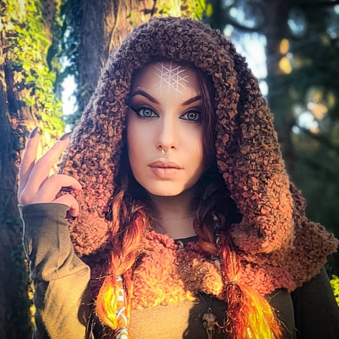 Autumn Witch Hood: Mossy Oversized Viking Hood, Handmade