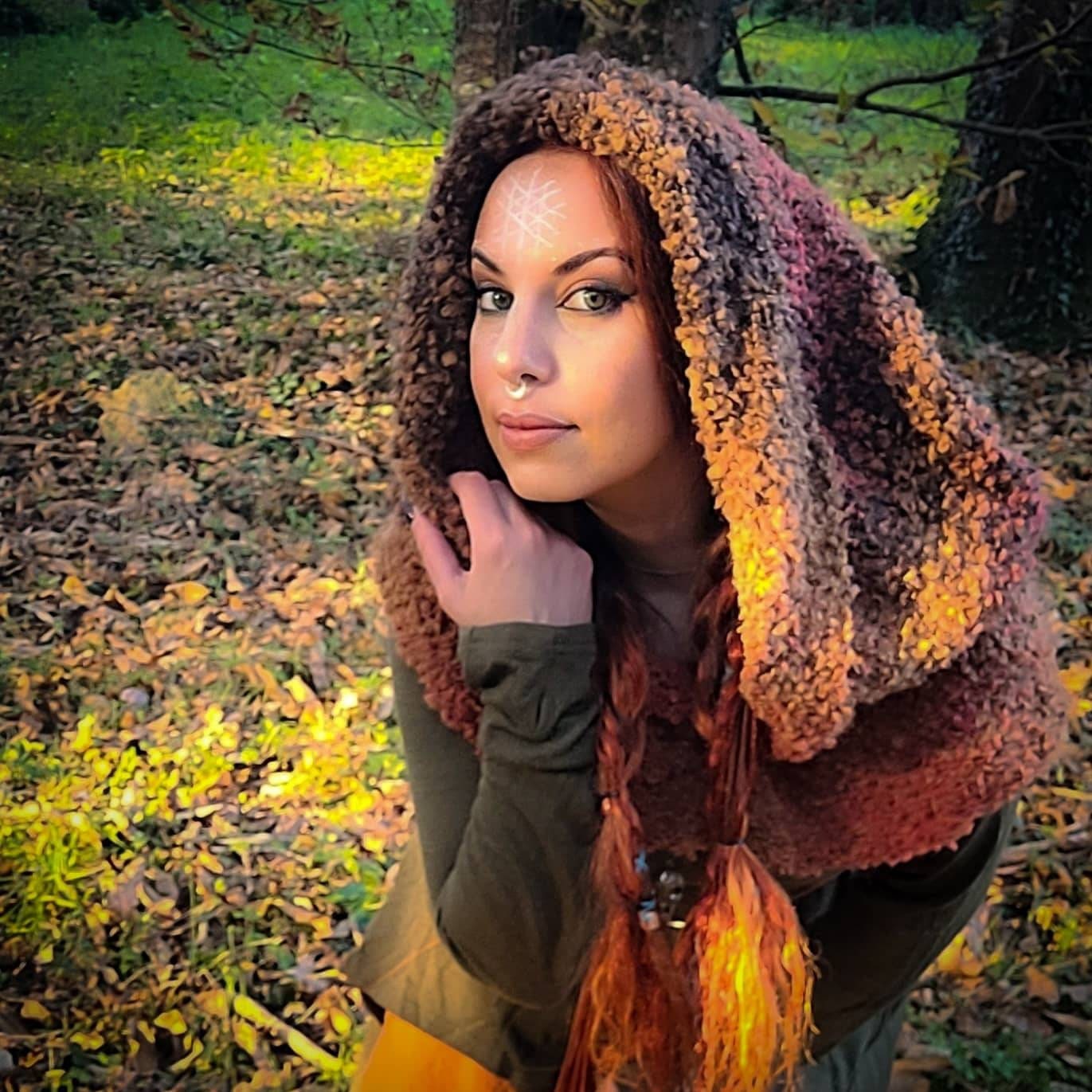 Autumn Witch Hood: Mossy Oversized Viking Hood, Handmade