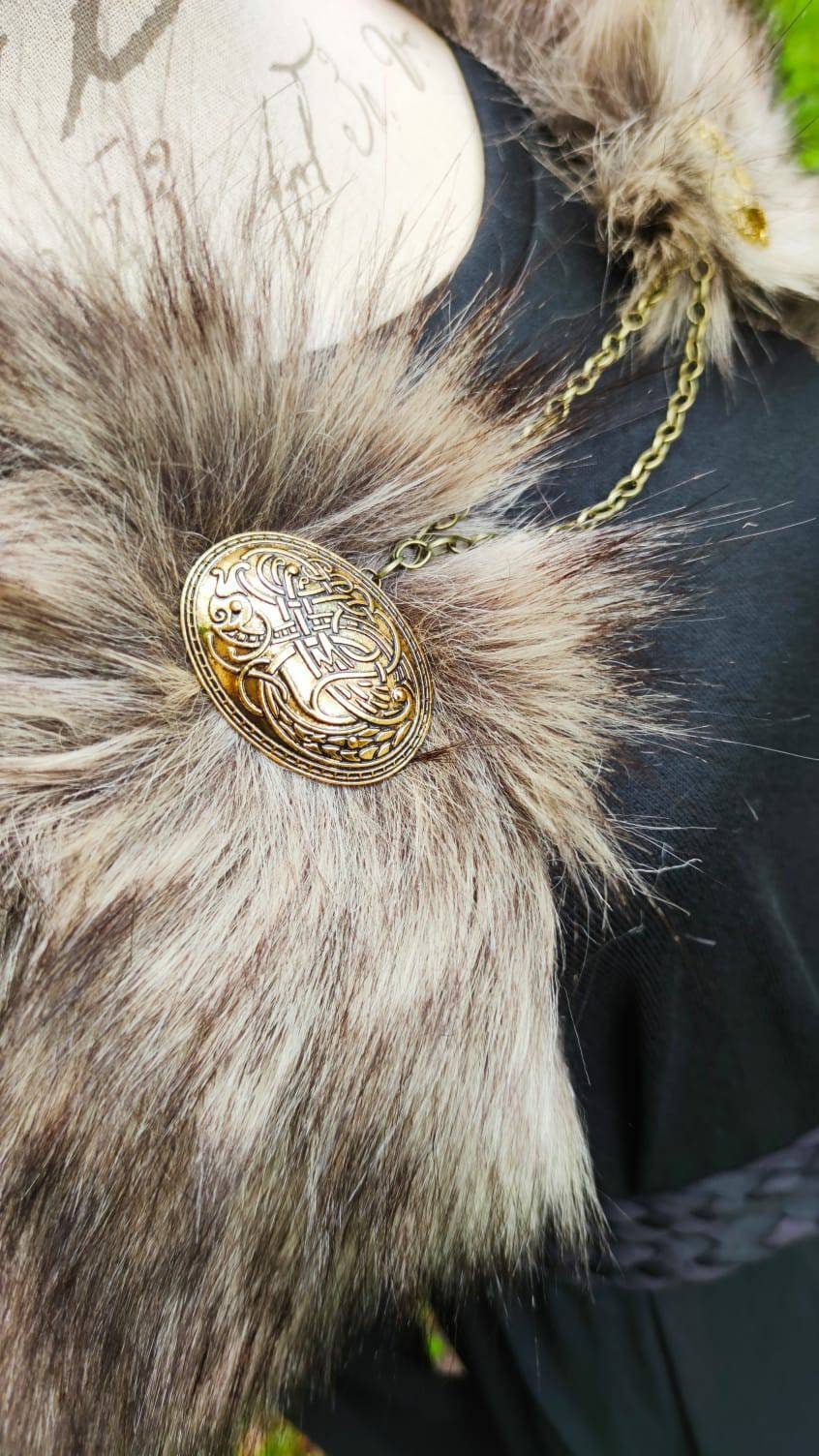 Nordic Fur, Viking Shoulder Mantle: Norse Wedding Shawl with Brooches