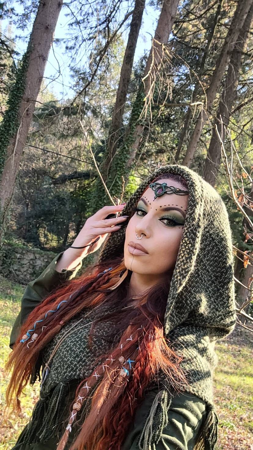 Hand woven Skjoldehamn Hood with Norse Witch Belt option