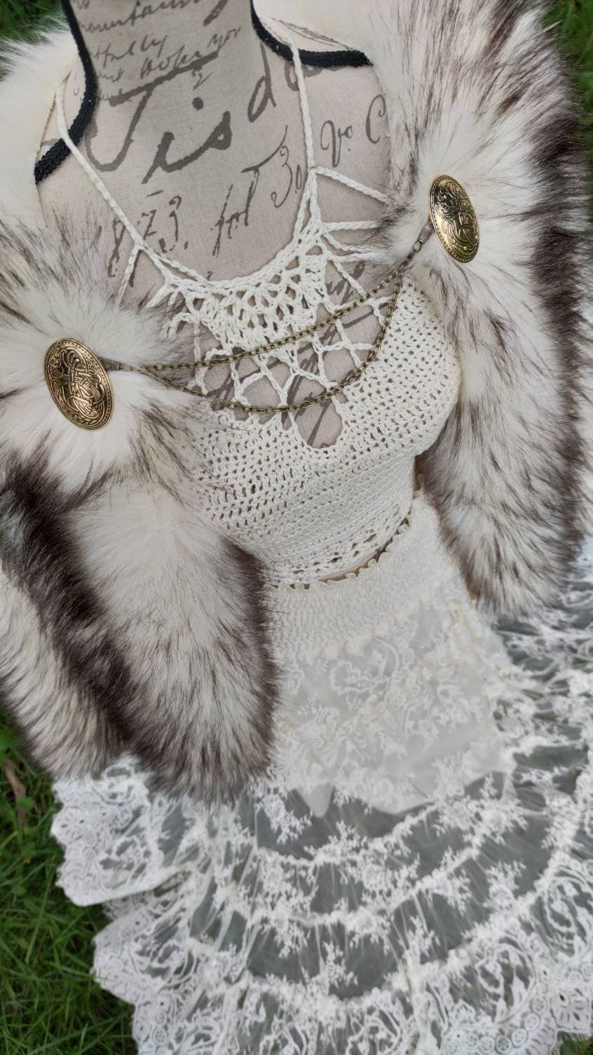 Nordic Fur Viking Wedding Cloak, Norse Bridal Cape with Brooches