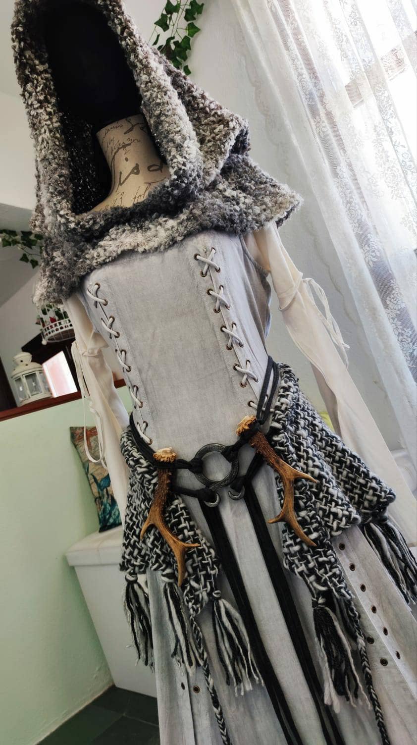 Gray Witch Shawl Set,  Handwoven Viking Shawl