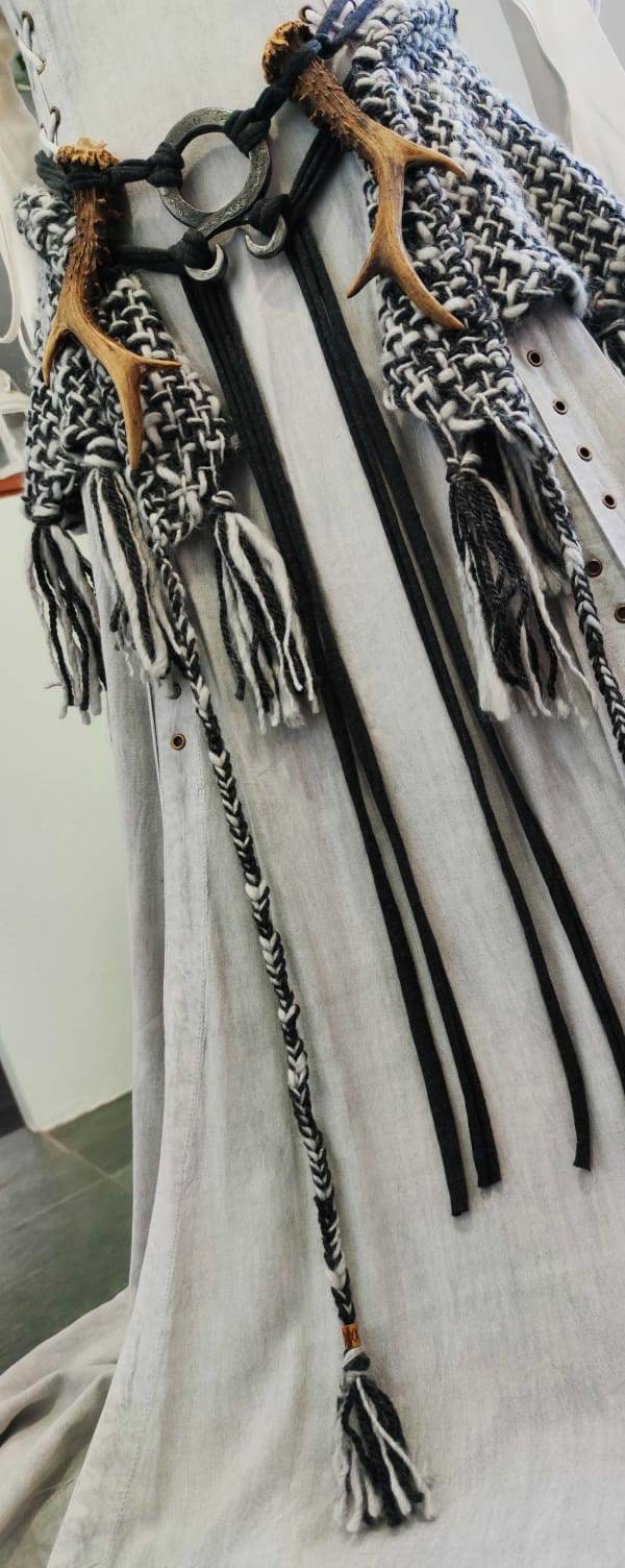 Gray Witch Shawl Set,  Handwoven Viking Shawl