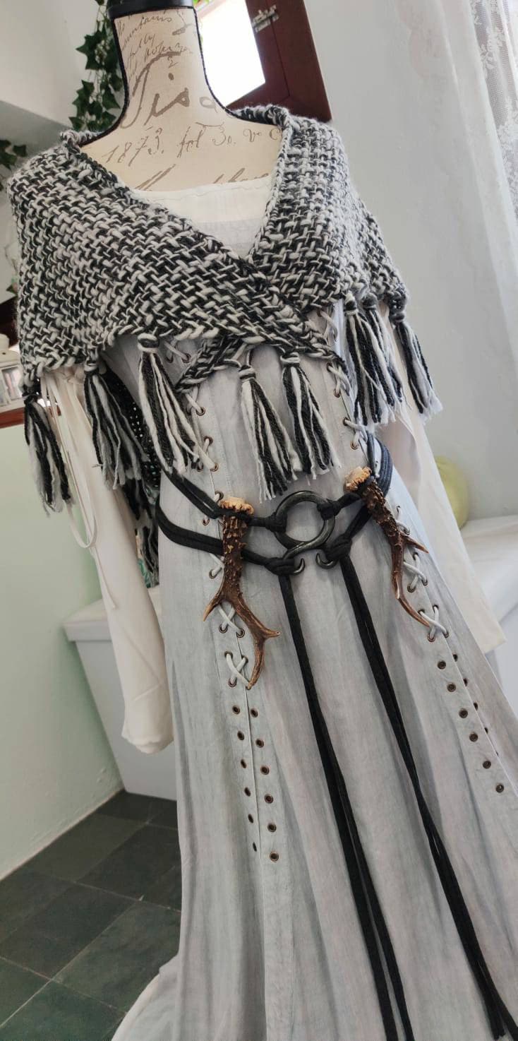 Gray Witch Shawl Set,  Handwoven Viking Shawl