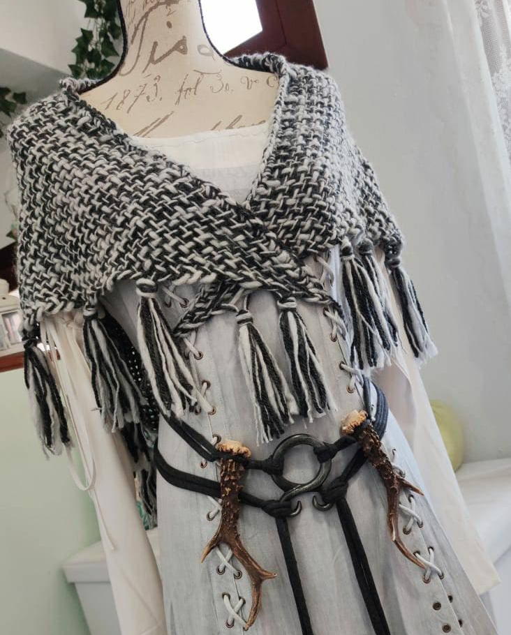Gray Witch Shawl Set,  Handwoven Viking Shawl
