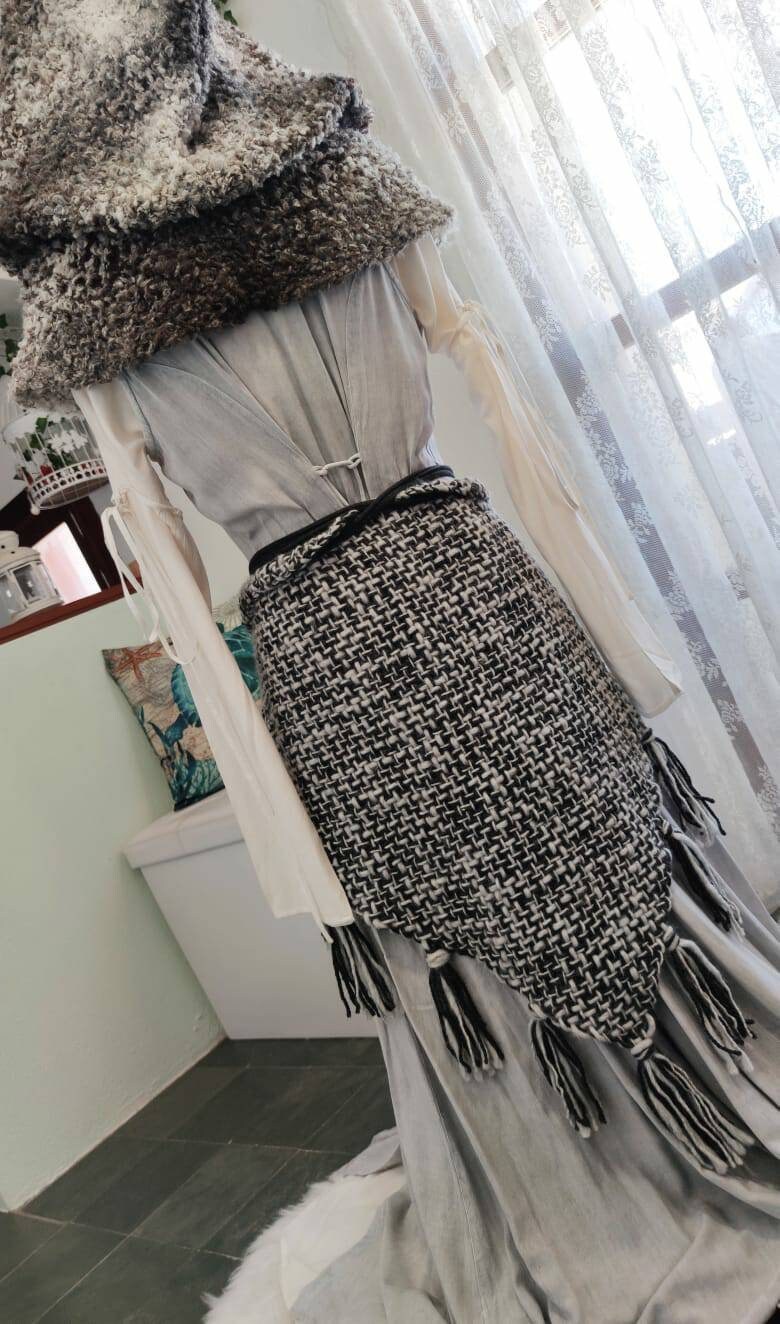 Gray Witch Shawl Set,  Handwoven Viking Shawl