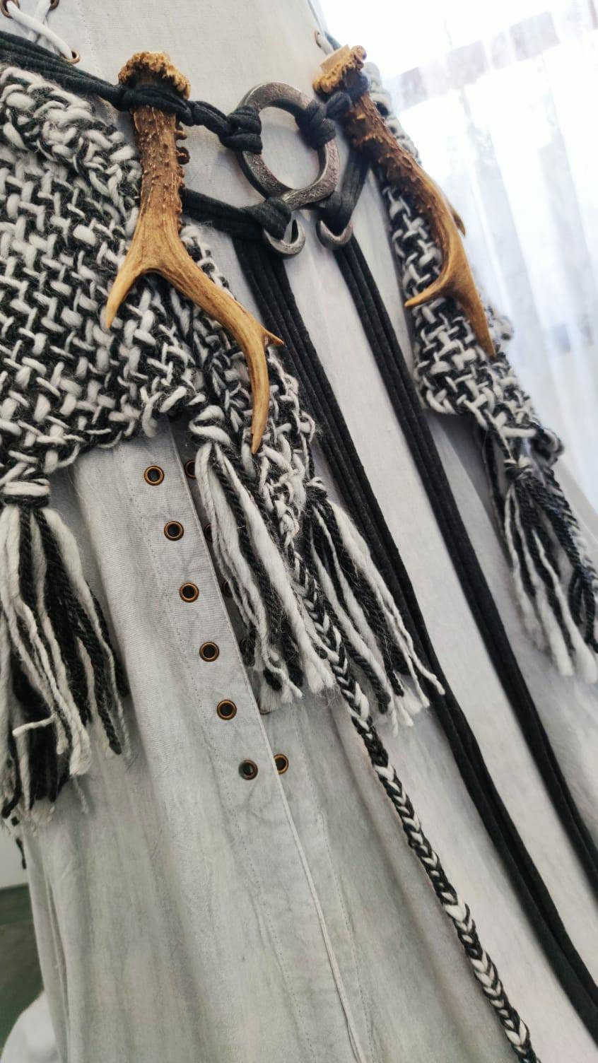 Gray Witch Shawl Set,  Handwoven Viking Shawl