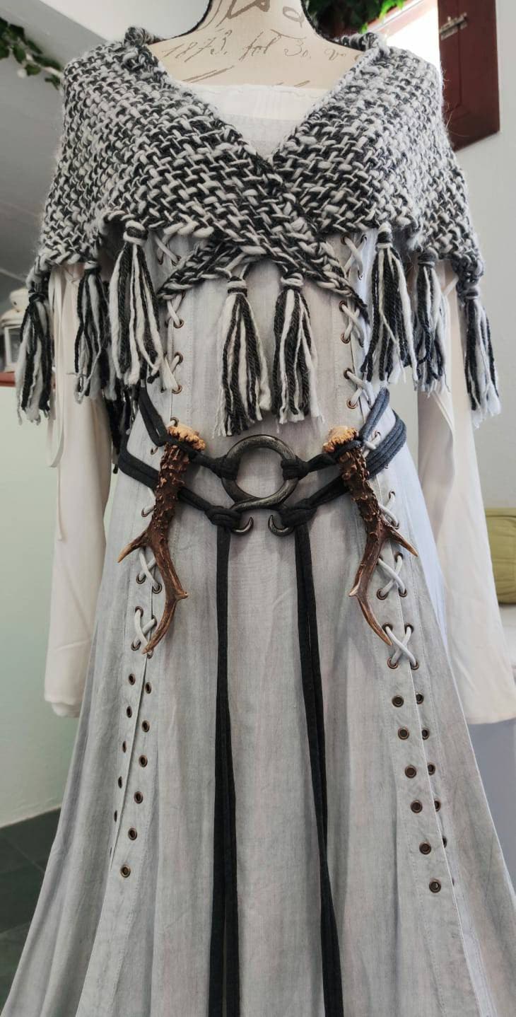 Gray Witch Shawl Set,  Handwoven Viking Shawl