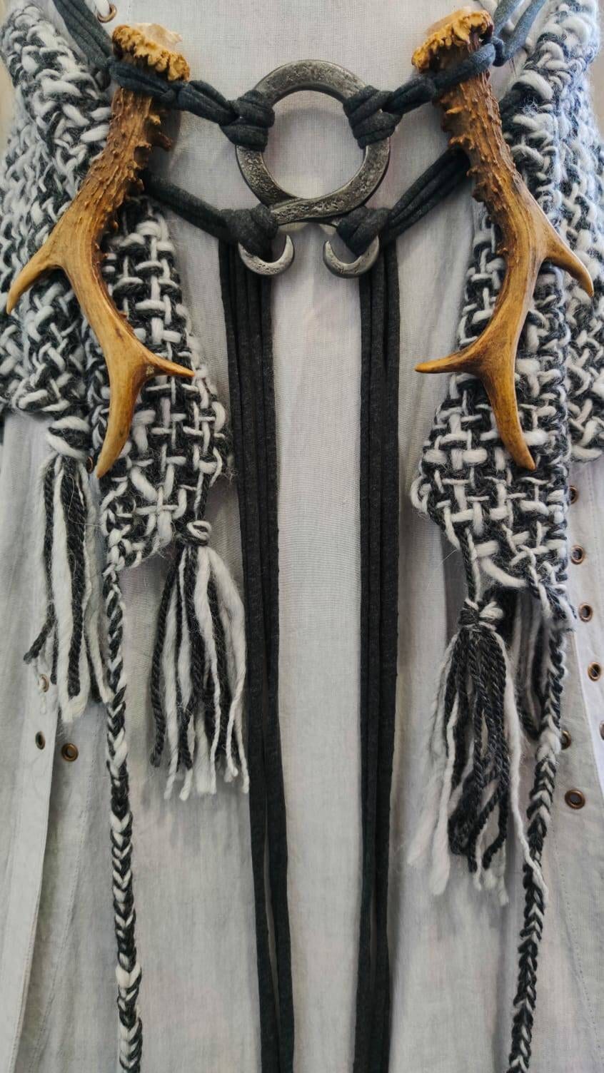 Gray Witch Shawl Set,  Handwoven Viking Shawl