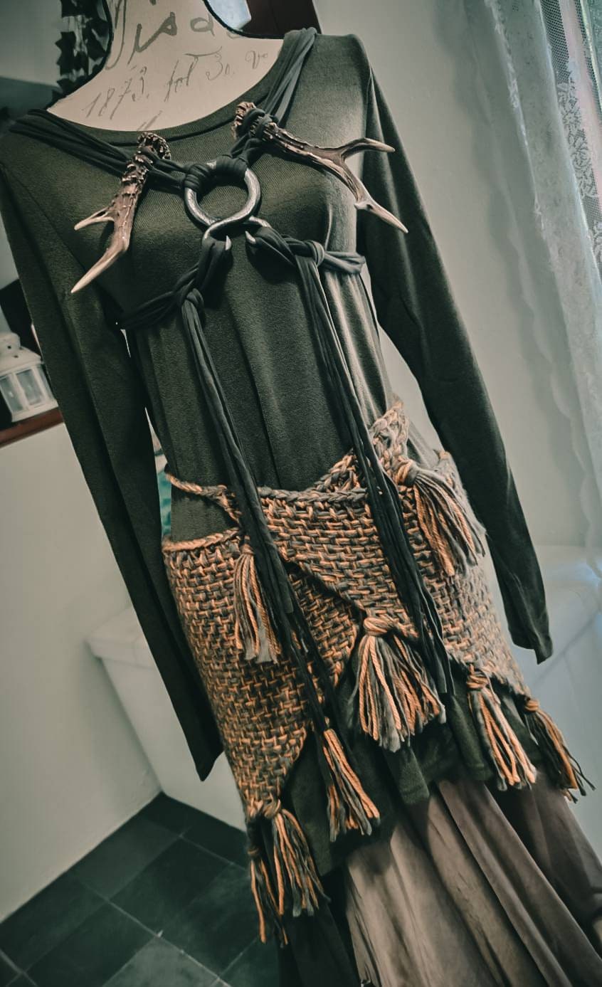 Norse Witch Shawl: Viking Wrap with Nordic Amulet Belt, Big Handwoven Shawl,