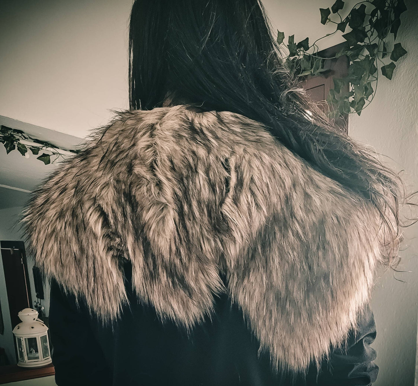 Wild Wolf Fur Mantle, Vegan Fur with Brooches, Norse Fur Mantle