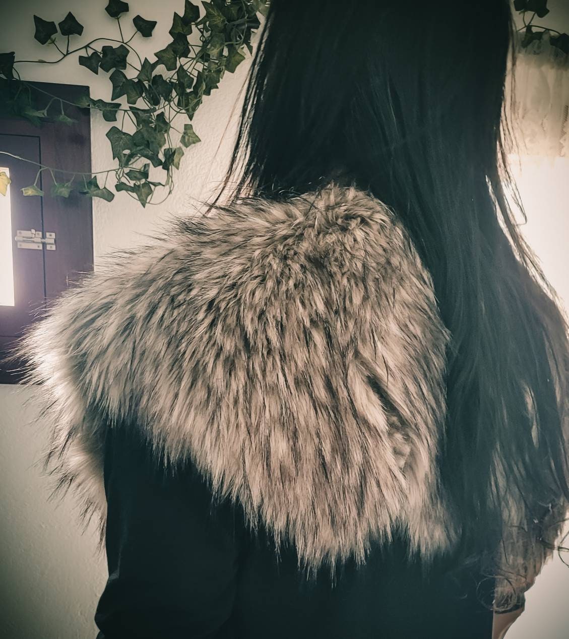 Wild Wolf Fur Mantle, Vegan Fur with Brooches, Norse Fur Mantle
