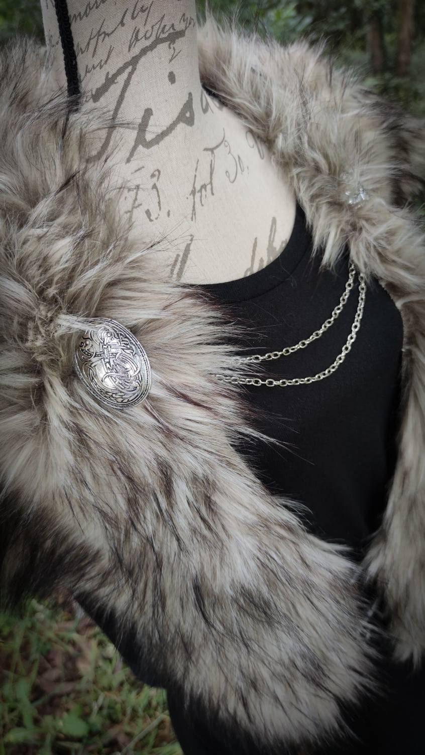 Norse Fur, Barbarian Fur Viking Shoulder Mantle, Brooches Included