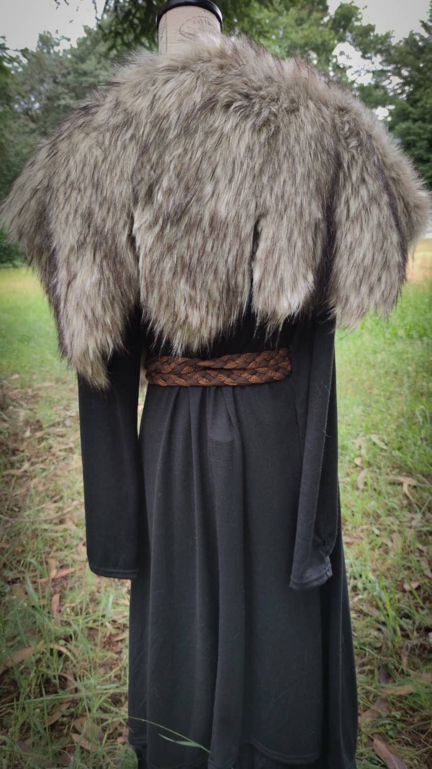 Norse Fur, Barbarian Fur Viking Shoulder Mantle, Brooches Included