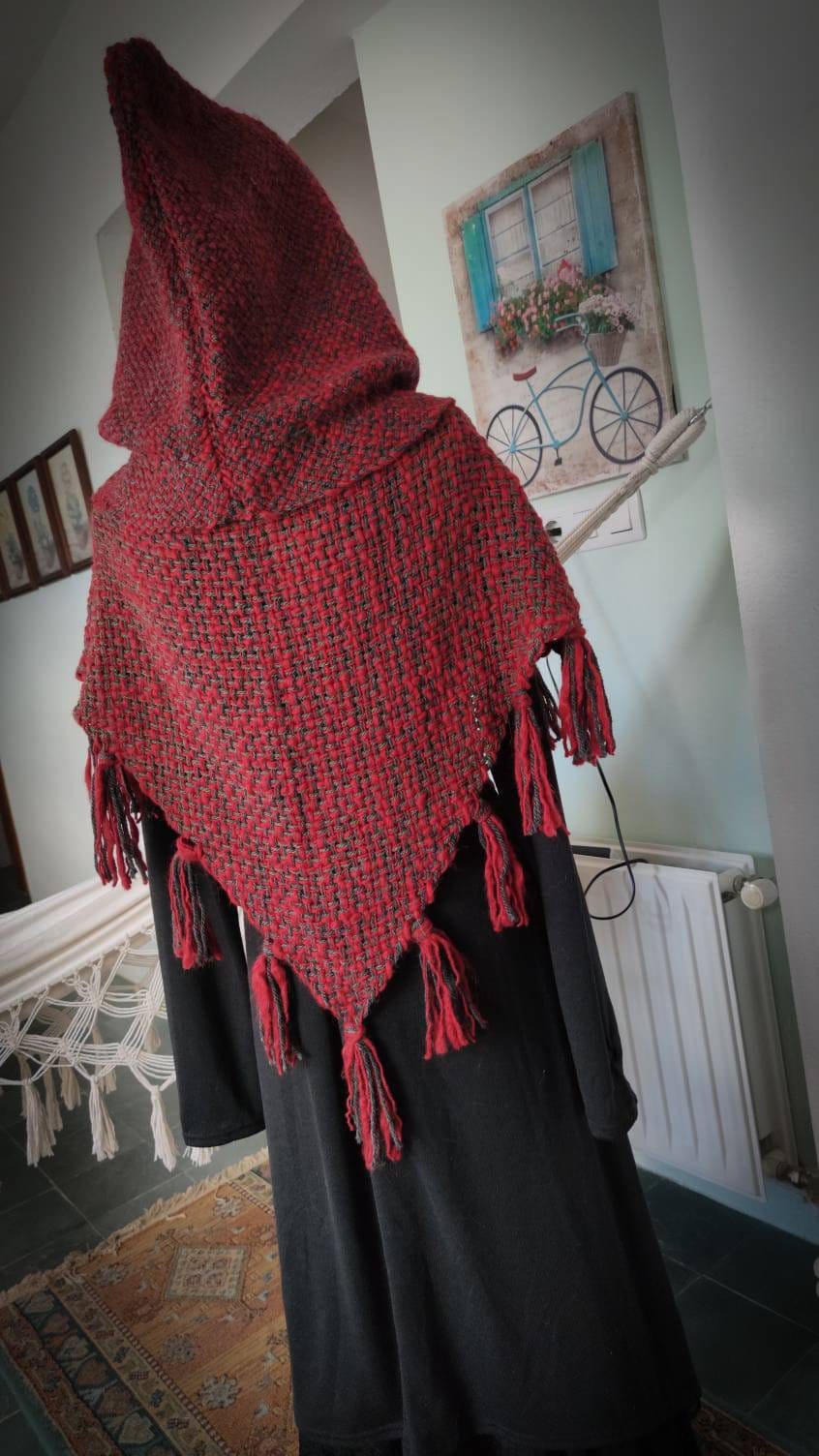 Handwoven Fire Witch Hood, Norse Hood