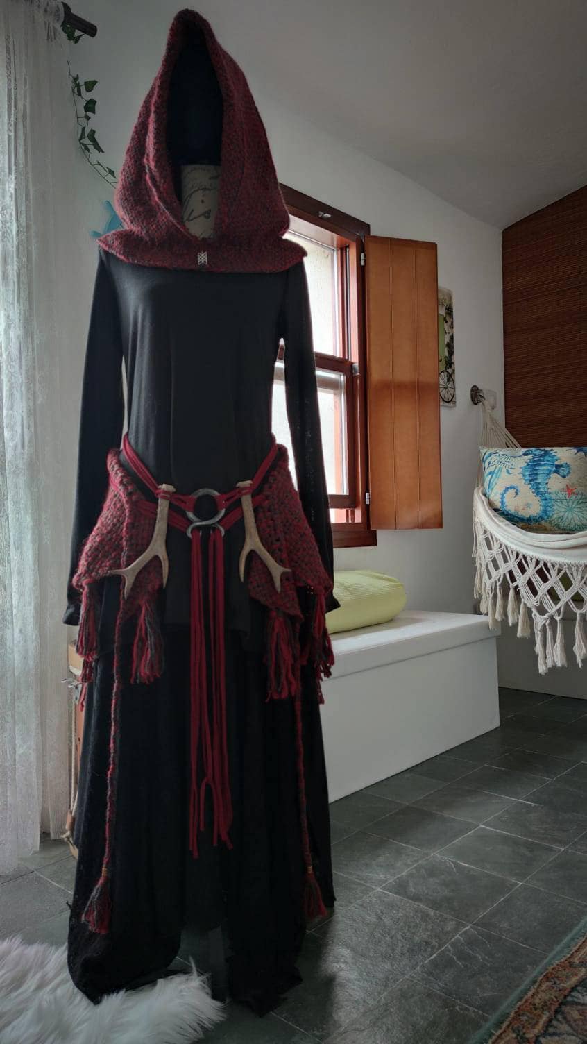 Handwoven Fire Witch Hood, Norse Hood