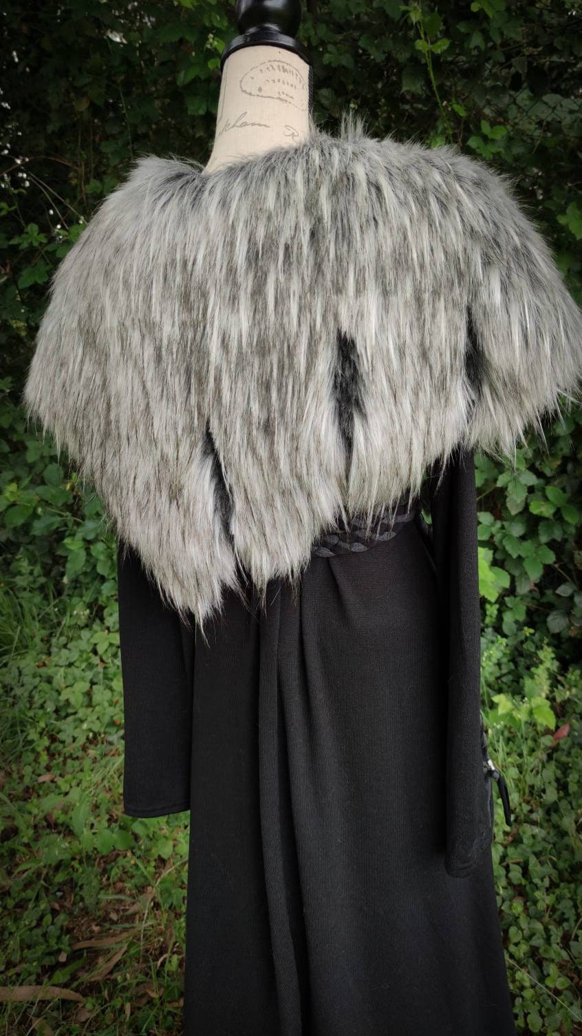 Grey Wolf Vegan Fur, Viking Wedding, Norse Wedding Mantle with Brooches