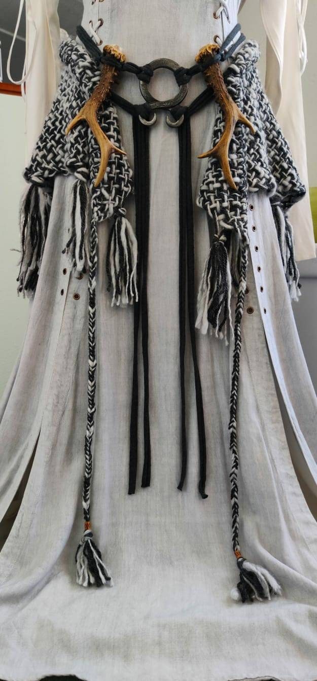 Gray Witch Shawl Set,  Handwoven Viking Shawl
