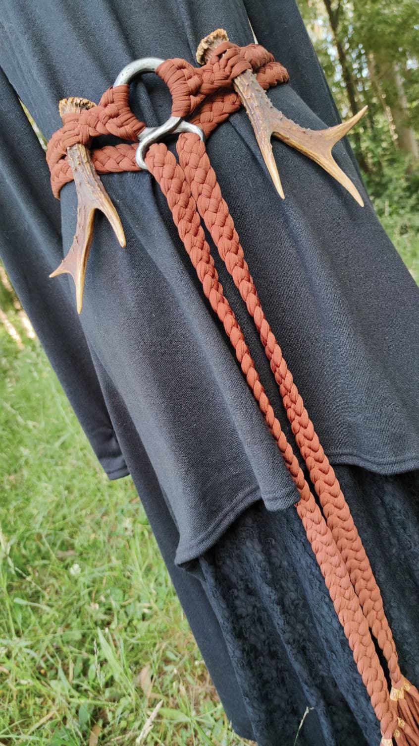 Handwoven Norse Witch Belt: Braided Norse belt with Deer Antlers