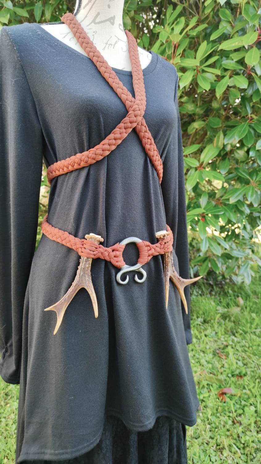 Handwoven Norse Witch Belt: Braided Norse belt with Deer Antlers